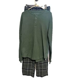 Eddie Bauer Men's Flannel Pajama Set Size Small Green Plaid Long‎ Sleeve. NWOT